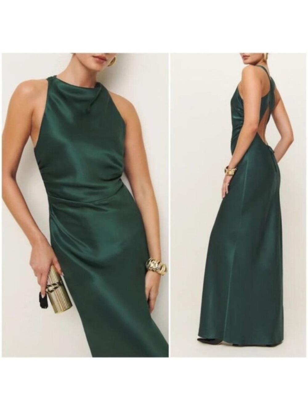 NEW Reformation Anaiis Long Silk Dress Forest Dark Green | US 4 UK 8